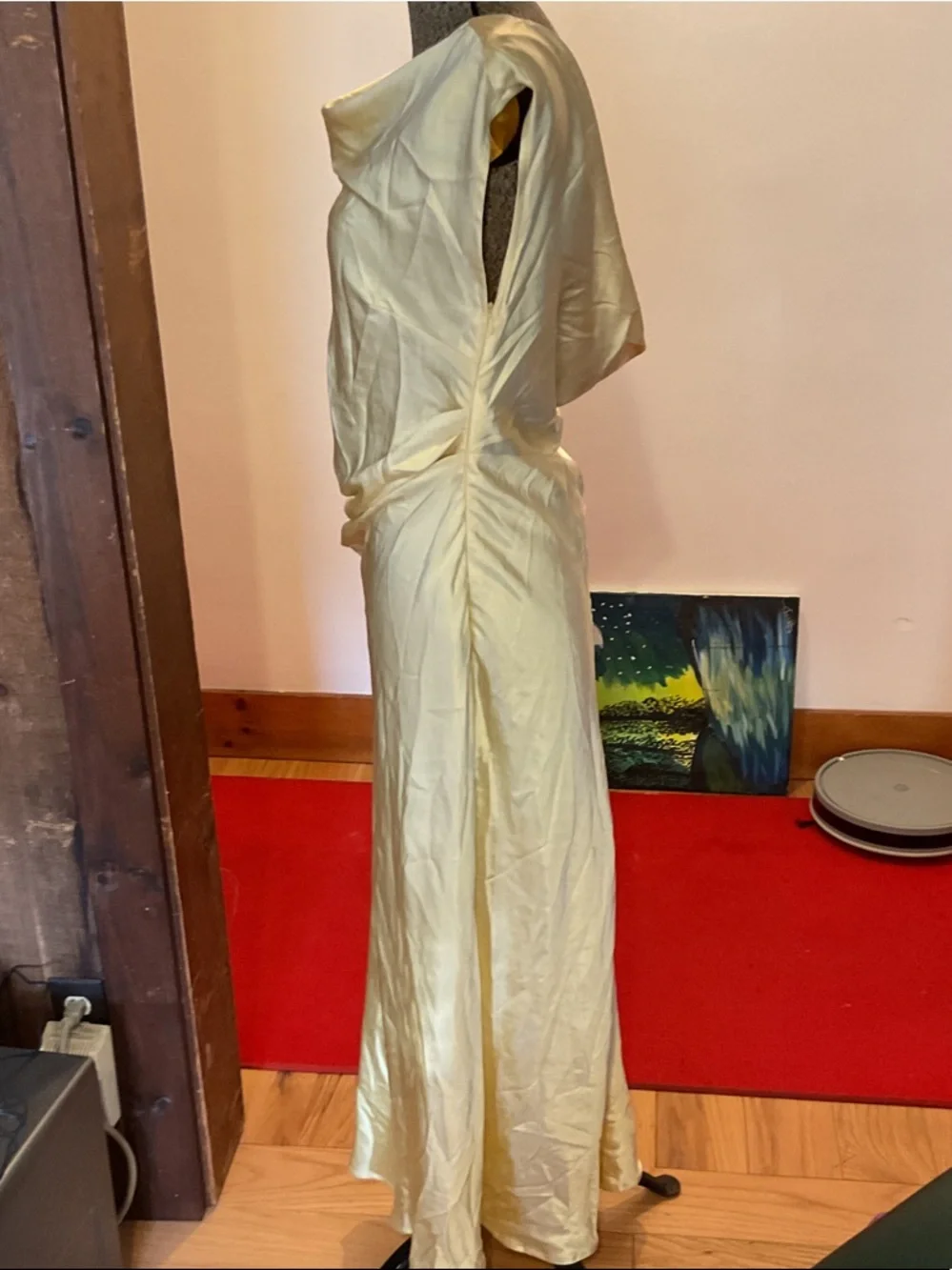 Selfie Leslie Satin Maxi Dress in Pale Yellow - Picture 2 of 7